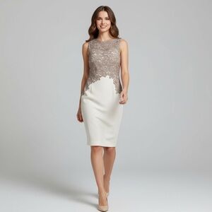 Ralph Lauren Sleeveless Lace Overlay Sheath Dress, Ivory/Taupe - Size 4